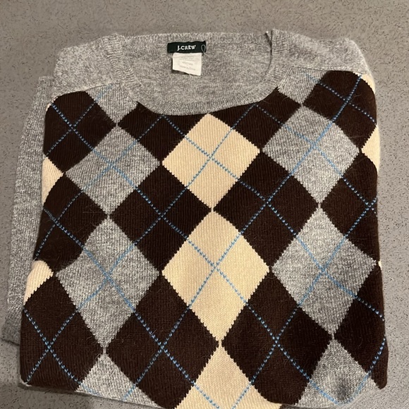 J.Crew | Argyle Plaid Crewneck Sweater | Gray/Brown | Size M - Picture 3 of 7